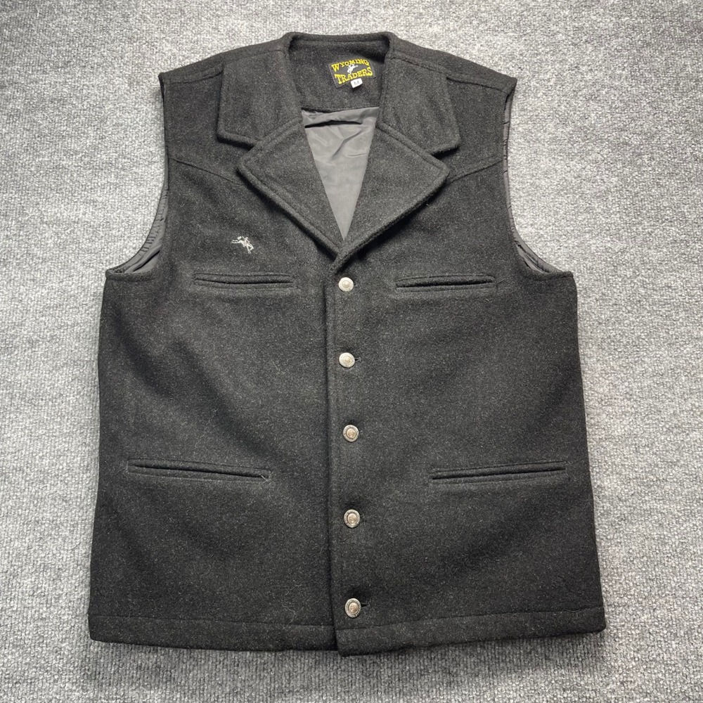 Wyoming Traders Mens Black 100% Virgin Wool Western Rancher Vest Size M